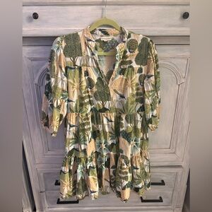 Sun Dried Laundry Tiered Peacock Printed Mini Dress Boho India Block Print